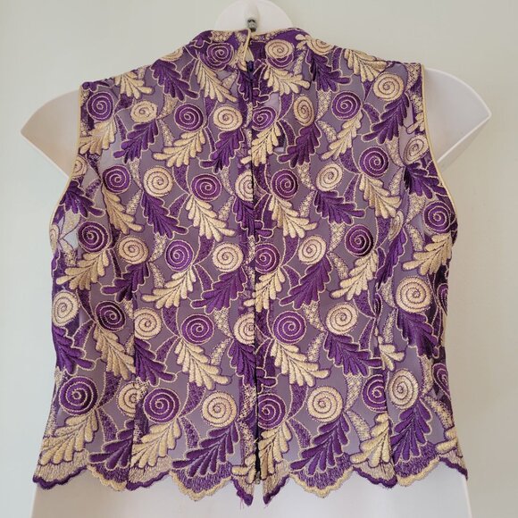 Hobby Horse Purple Gold Embroidered Sleeveless Blouse XL Vest Show - Picture 2 of 6